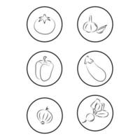 Set of line art icons of vegetables. Line art style. Vector