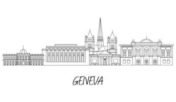 Geneva attractions. Cultural and famous buildings in switzerland. Sightseeing. Line art Geneva. vector