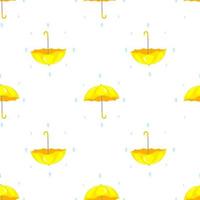 Seamless pattern with cartoon yellow umbrellas and rain drops. Vector illustration