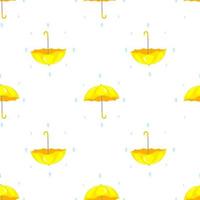 Seamless pattern with cartoon yellow umbrellas and rain drops. Vector illustration