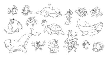 conjunto de animales marinos