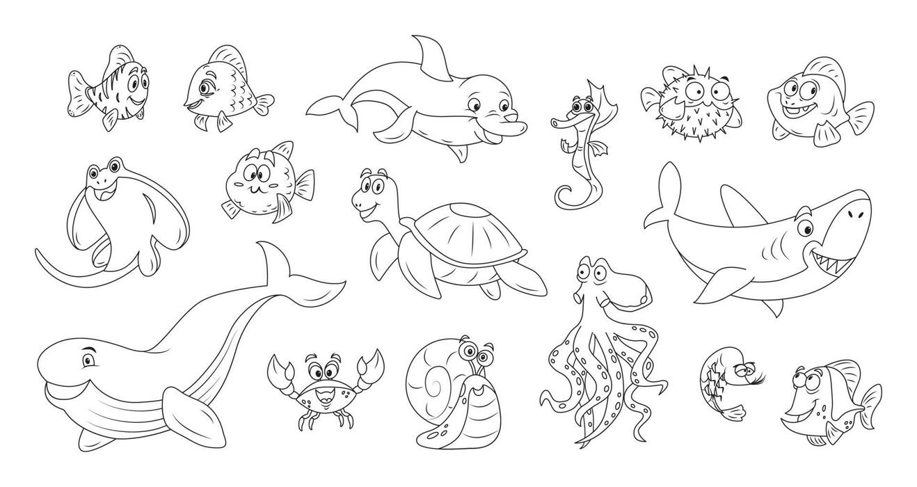 Sea Animals Coloring Vector Art, Icons, and Graphics for Free Download