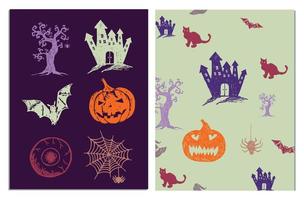 Halloween symbols hand drawn illustrations. vector