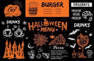 menú de cafetería restaurante, diseño de plantilla, menú de halloween, volante de comida. vector