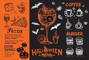 Restaurant cafe menu, template design, Halloween menu, Food flyer. vector