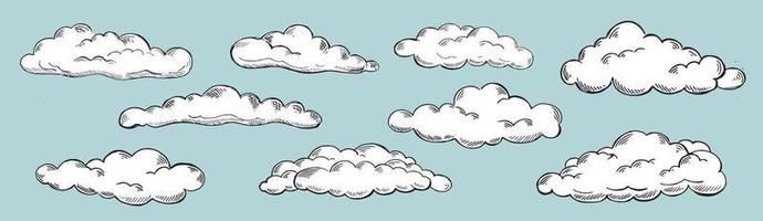 conjunto de nubes en estilo dibujado a mano. vector