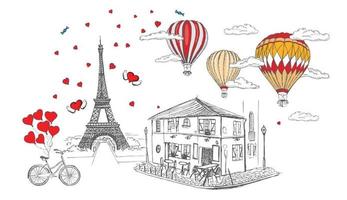 French icons, set of hand drawn style, Paris sketch illustration, vector. vector