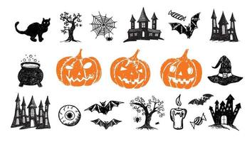 Halloween symbols hand drawn illustrations vector