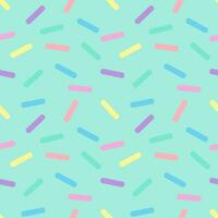 Seamless background with striped toppings sprinkled on pastel green background. vector