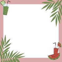 Square frame with palm leaves. Vacation and beach party concept. vector