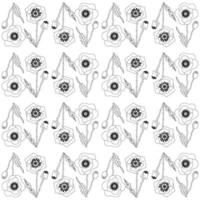 Botanical seamless pattern with stylized poppies. Floral modern vector print linear hand drawn