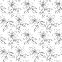 Botanical seamless pattern. Magnolia flowers on branches with leaves. Hand drawn black and white print. vector