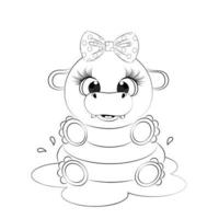 Coloring book Hippo cute cartoon vector illustration