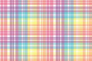 Madras check Rainbow Pastel Color A pattern with brightly colored stripes of varying thickness that intersect to create uneven checks. Typically used on shirts Fabric. vector