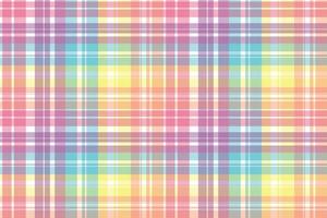 Madras check Rainbow Pastel Color A pattern with brightly colored stripes of varying thickness that intersect to create uneven checks. Typically used on shirts Fabric. vector