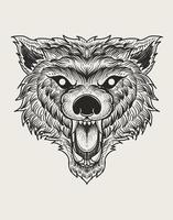 ilustración cabeza de lobo rugiente sobre fondo blanco vector