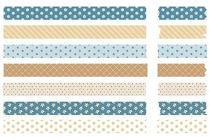 Colorful vintage washi tape strips with geometric and floral patterns. With ragged edges. Vector illustration isolated on white background. Lines circles flowers polka dots stickers for planner