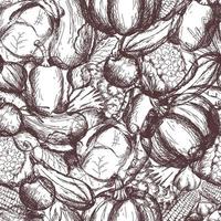 Seamless pattern with sketch of vegetables. Vegetable drawing seamless vector pattern. Farm market products.