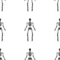 Black skeletons in various poses pattern. Halloween design. Perfect for fall, holidays, fabric, textile. Seamless repeat swatch. vector