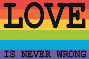 LGBT rainbow heart with lettering. Love is love. LGBT Pride Month in June. Poster, card, banner. Vector stock illustration isolated on white background.