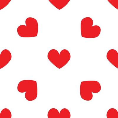 Red hearts in doodle style. Seamless romantic pattern. Colorful hearts on white vector background. Ready template for design, postcards, print, poster, party, Valentine's day, vintage textile.