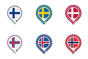 map pin icon of finland, sweden, denmark, faroe islands, iceland and norway. vector illustration isolated on white background