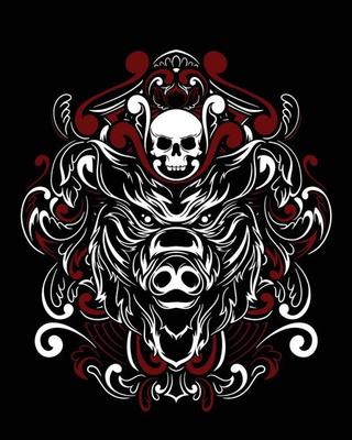 wild boar artwork illustration and t shirt design Premium Vector
