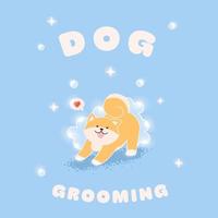 ilustración de un perro. cepillado de perros. divertido kawaii shiba inu. vector