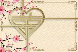 Chinese frame with oriental Asian elements on color background, vector