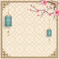 Chinese frame with oriental Asian elements on color background, vector