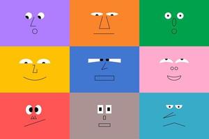 conjunto de diseño de avatar colorido, colección de personajes de dibujos animados planos modernos en estilo de arte de garabato simple para concepto de psicología o reacción social. vector