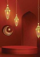 Islamic 3d podium round stage on color background vector