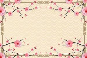 Chinese frame with oriental Asian elements on color background, vector