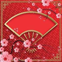 Chinese frame with oriental Asian elements on color background, vector