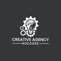 gear lamp logo containing brain and growth line vector