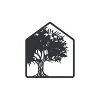 lush tree logo that grows inside or beside the house vector