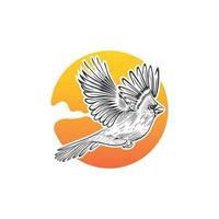 logotipo de pájaro cardenal volando al sol