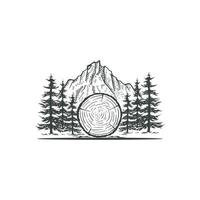 logotipo de montaña con árboles adecuados para el negocio de la madera vector