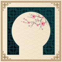 Chinese frame with oriental Asian elements on color background, vector