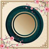 Chinese frame with oriental Asian elements on color background, vector