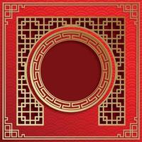 Chinese frame with oriental Asian elements on color background, vector