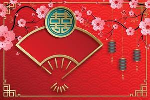 Chinese frame with oriental Asian elements on color background, vector