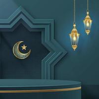 Islamic 3d podium round stage on color background vector