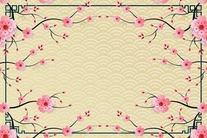 Chinese frame with oriental Asian elements on color background, vector