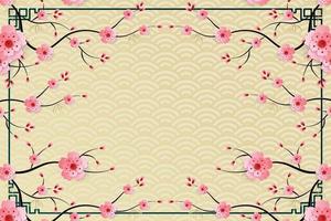 Chinese frame with oriental Asian elements on color background, vector