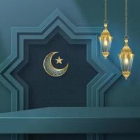 Islamic 3d podium round stage on color background vector