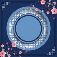 Chinese frame with oriental Asian elements on color background, vector