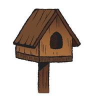 Birdhouse hand drawn isolated. Vector illustration of a wooden birdhouse for the garden.
