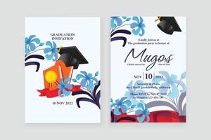 invitación de graduación de adorno de acuarela de herramientas florales y escolares con doble cara vector
