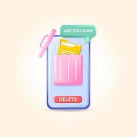 Delete file to trash with realistic design illustration 3d vector